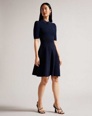 Ted Baker Hillder Delicate Pointelle Knit Dress Dark Blue | 94367-IPRY