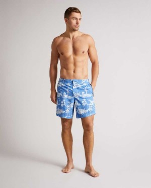 Ted Baker Holoway Printed Swim Shorts Blue | 26507-OKNQ