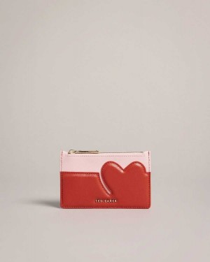 Ted Baker Huni Heart Zip Card Holder Pale Pink | 64078-ZGPC