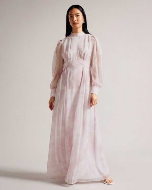 Ted Baker Huron Long Sleeve Maxi Dress With Blouson Sleeve Pink | 39671-MBKJ