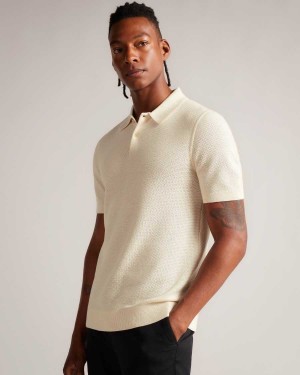 Ted Baker Imago Short Sleeve Regular Fit Knitted Polo Shirt Natural | 15324-XPUE