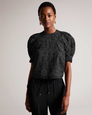 Ted Baker Ingriid Boxy Puffed Sleeve Top Black | 71846-YXSO