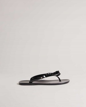 Ted Baker Jassey Bow Flip Flops Black | 49325-RAUJ