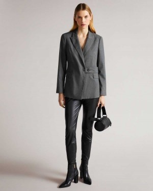 Ted Baker Joanni Peak Lapel Blazer With Waist Tab Medium Grey | 82740-RPIT