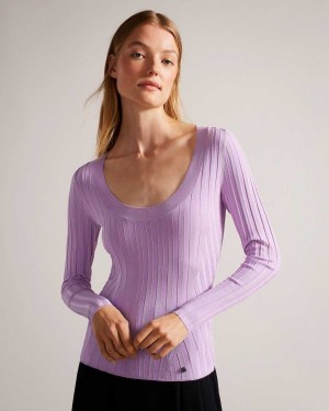 Ted Baker Jolia Rib Engineered Knit Top Lilac | 39728-MZQN