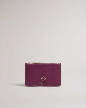 Ted Baker Jorjio Flower Eyelet Zip Card Holder Oxblood | 43785-HKAE