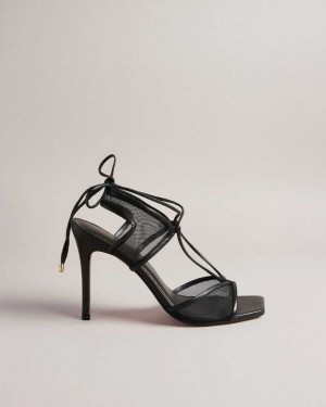 Ted Baker Junera Mesh Tie Strap Sandals Black | 73842-TCES