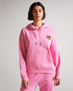 Ted Baker Karrlaa Hoodie With Flower Patch Pink | 46921-ZXDR