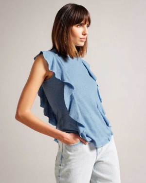 Ted Baker Kathley Frill Vest Top Blue | 86492-LOJP