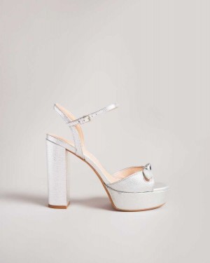 Ted Baker Kayllah Bow Detail Platform Sandals Silver | 97640-ZDJQ