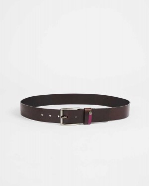 Ted Baker Keepsak Contrast Detail Leather Belt Chocolate | 75043-VNBO