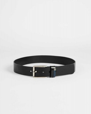 Ted Baker Keepsak Contrast Detail Leather Belt Black | 81476-KNHV