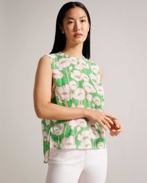 Ted Baker Kelany Short Sleeve Top With Shoulder Detail Green | 83294-RKTO