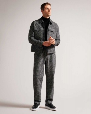 Ted Baker Kensey Marled Wool Belted Trousers Black | 38456-YBDV