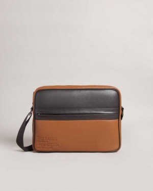 Ted Baker Kianul Branded Leather Messenger Bag Dark Tan | 34568-NTVS