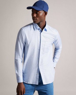 Ted Baker Kingwel Long Sleeve Linen Blend Shirt Light Blue | 48572-KAGZ