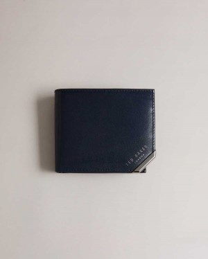 Ted Baker Kornerr Metal Corner Bifold Coin Wallet Navy | 15932-XKVL