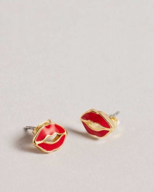 Ted Baker Kreshel Kiss Kiss Enamel Stud Earrings Red | 15697-STWK