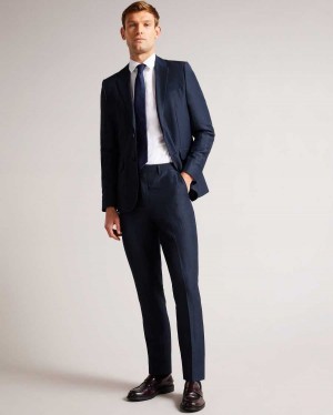 Ted Baker Lancet Slim Fit Wool Linen Trousers Navy | 17480-RWJP