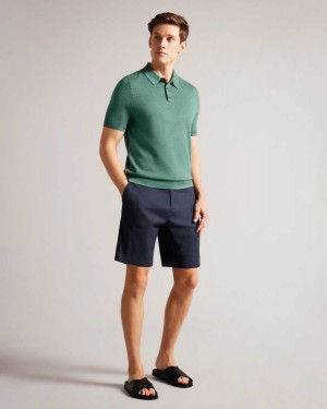 Ted Baker Leder Linen Blend Half Elasticated Shorts Navy | 90431-WUAQ