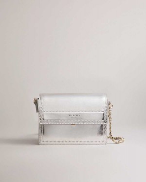 Ted Baker Libbe Leather Crossbody Bag Silver | 63419-SOEZ