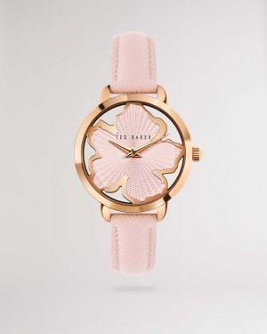 Ted Baker Lilann Magnolia Dial Leather Strap Watch Pink | 90568-KZNM