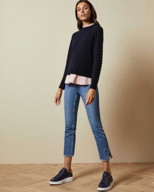 Ted Baker Lissiah Bobble Sleeve Mockable Jumper Navy | 58729-MAOW