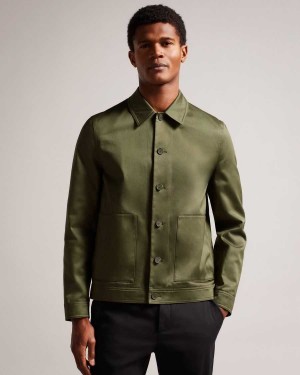 Ted Baker Lucianj Cotton Sateen Twill Jacket Dark Green | 49278-BLPZ