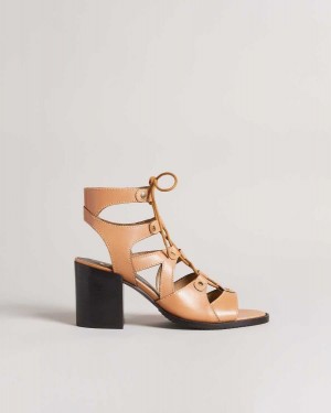 Ted Baker Lylla Block Heel Ghillie Sandal Light Brown | 46123-PADL