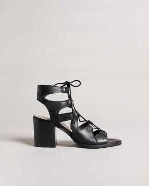 Ted Baker Lylla Block Heel Ghillie Sandal Black | 96231-EBNL