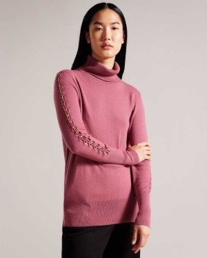 Ted Baker Maevia Roll Neck Jumper With Stitch Insert Deep Purple | 82670-SQAI