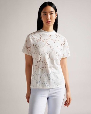 Ted Baker Maralo Floral Lace Relaxed T-Shirt White | 97432-EFJX