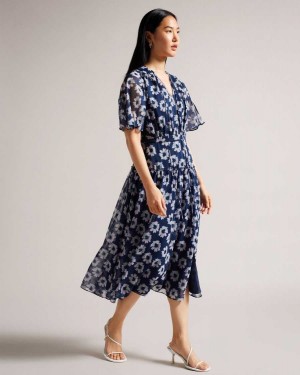 Ted Baker Marllee Fit and Flare Tiered Midi Dress Dark Navy | 70194-LINJ