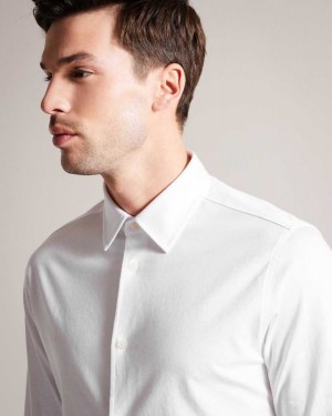 Ted Baker Marros Long Sleeve Lustrous Jersey Shirt White | 29418-JGYO