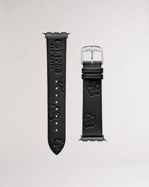 Ted Baker Melanib Leather Magnolia Apple Watch Strap Black | 97451-UDIF