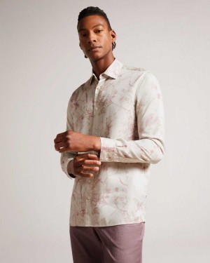 Ted Baker Millow Long Sleeve Botanical Lyocell Shirt Natural | 21549-WNHV