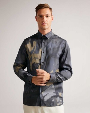 Ted Baker Mordun Long Sleeve Abstract Butterfly Print Shirt Grey | 75038-CJUY