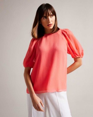 Ted Baker Natelie Boxy Top with Puff Sleeves Coral | 96425-ENHV