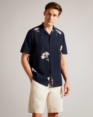 Ted Baker Neele Short Sleeve Floral Printed Shirt Navy | 31784-UMXF