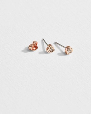 Ted Baker Neenia Nano Heart Stud Earrings Rose Gold | 09132-OBCN