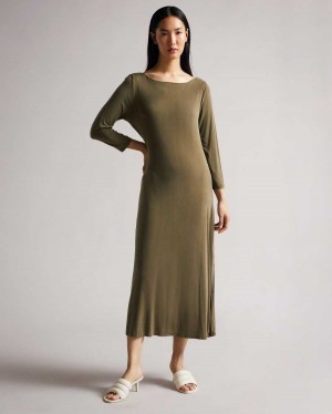 Ted Baker Neivaeh Twist Back Jersey Dress Dark Green | 06175-CYNO