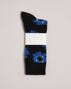 Ted Baker Newflor Painted Floral Print Socks Dark Navy | 36270-YOSP