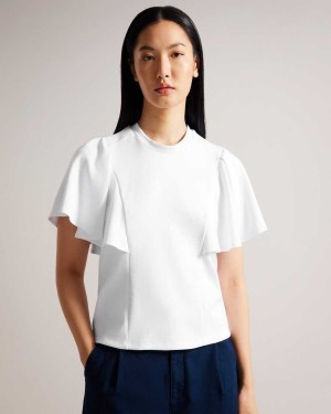 Ted Baker Nikilaa Boxy Ruffle Sleeve T-Shirt White | 43690-WNZG