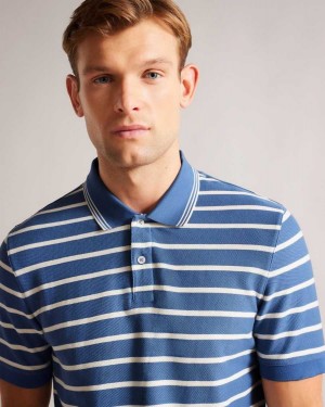 Ted Baker Nivenn Short Sleeve Regular Fit Striped Polo Shirt Dark Blue | 85621-KHMW