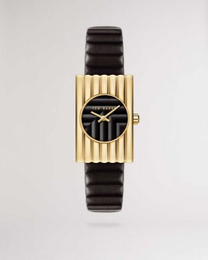 Ted Baker Otolee Rectangle Framed Leather Watch Black | 69520-ZROC