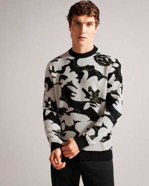 Ted Baker Ozier Floral Merino Wool Jumper Black | 80346-KPZU