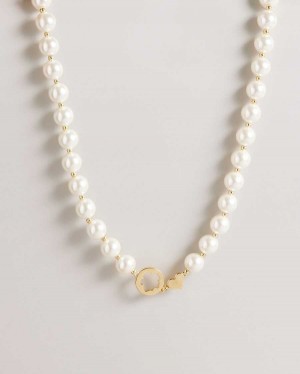 Ted Baker Palooma Glass Pearl And Magnolia Necklace Gold Colour | 98710-FSBU