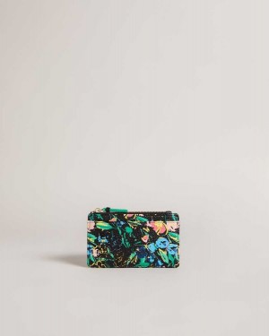 Ted Baker Parcena Flirty Texture Magnolia Zip Card Holder Black | 01637-IKSN