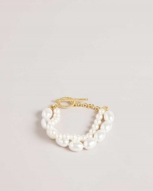 Ted Baker Parkah Glass Pearl Double Strand Bracelet Gold Colour | 42179-VTLD