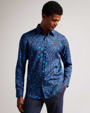 Ted Baker Parlee Long Sleeve Butterfly Print Shirt Blue | 39072-BSMN